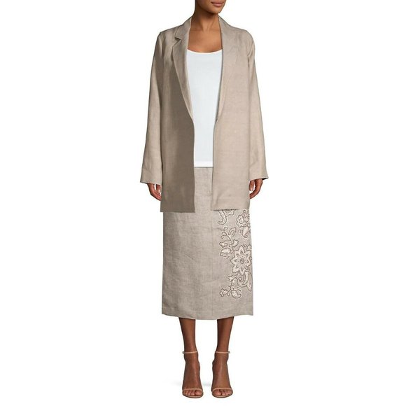 $698 Lafayette 148 New York Demarius Linen-Blend Wrap Topper Size Large